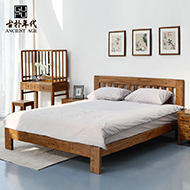 全实木床1.8米1.5简约现代新中式老榆木双人床婚架经济型工厂直销